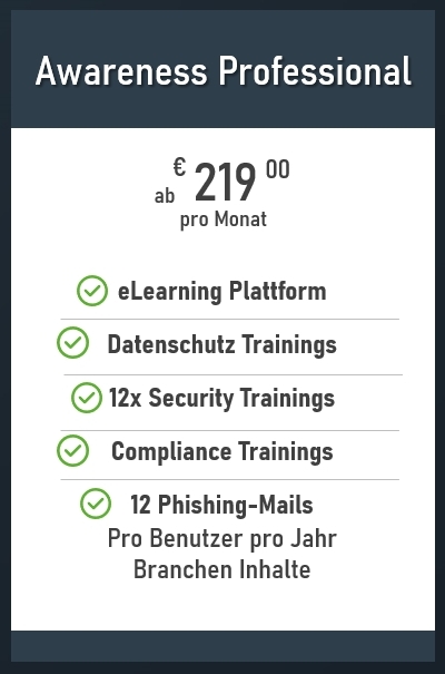 Preistafel Vantarion Akademie Awareness Professional